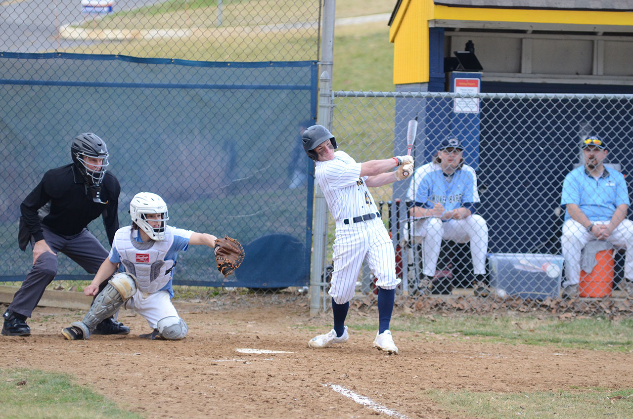 Brandon Fredericksdorf lines a 2-run hit to break open a close game in Williamson's 10-3 win over PSU Wilkes Barre