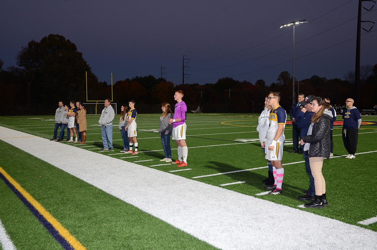 Williamson honored seniors Zachary Bosak, Brandon Cairy, Michael Hegarty and Nathan Meyers and their parents prior to their 4-2 win on Tuesday night